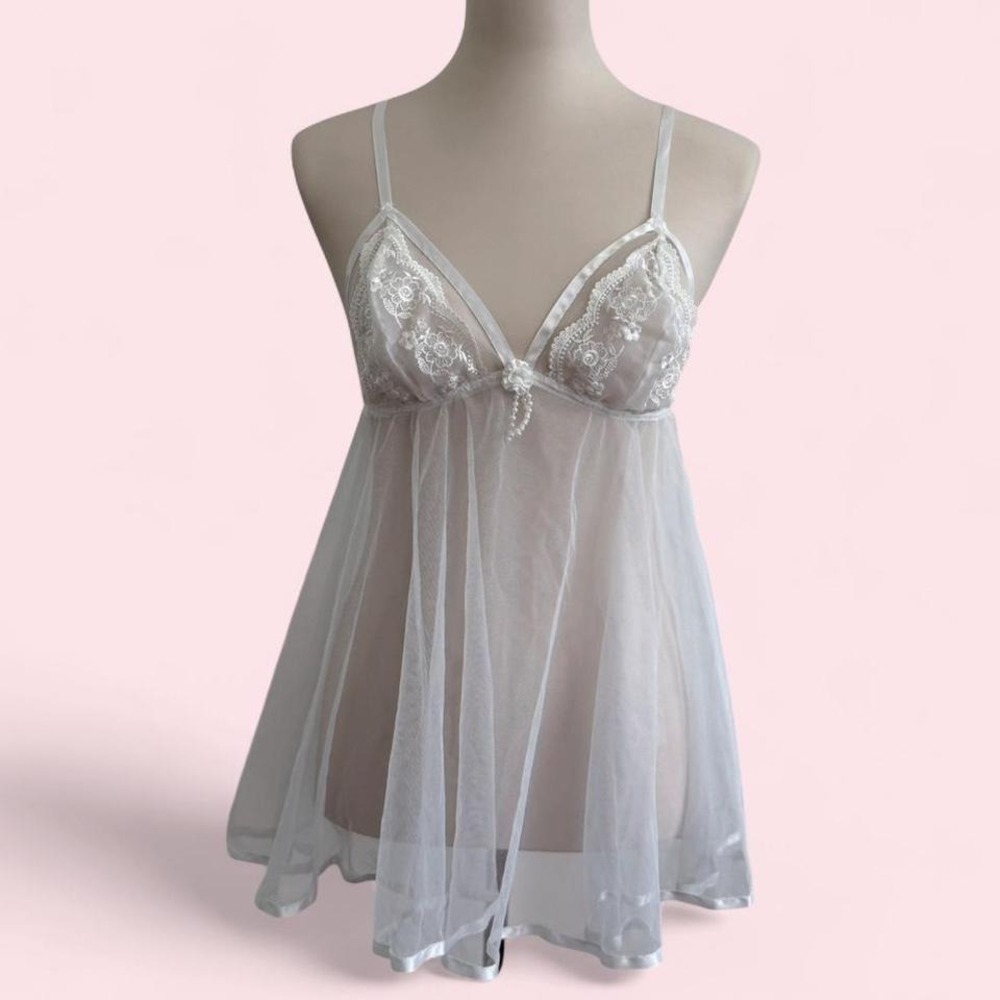Vintage‎ Y2K Frederick's of Hollywood white lace babydoll top large